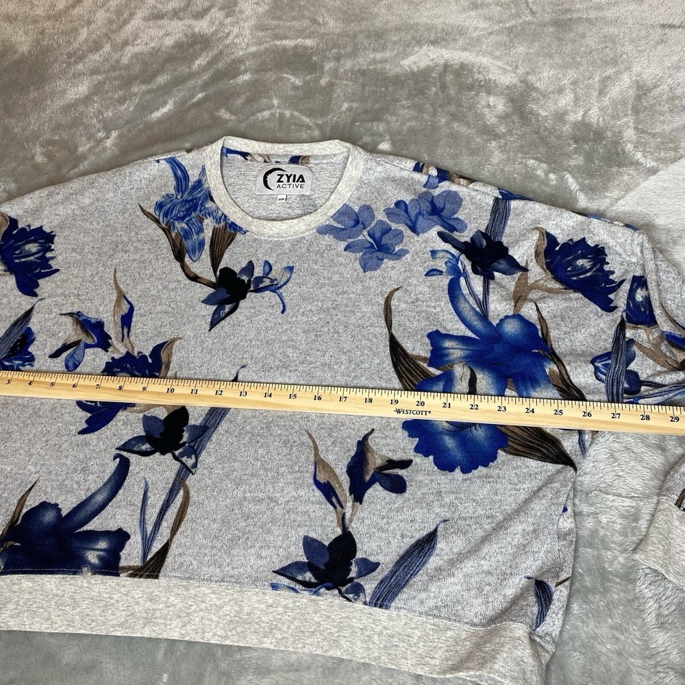 Zyia Active Sweatshirt Womens XXXL 3X Gray Blue Floral Cropped Dropped Shoulder - Picture 7 of 9
